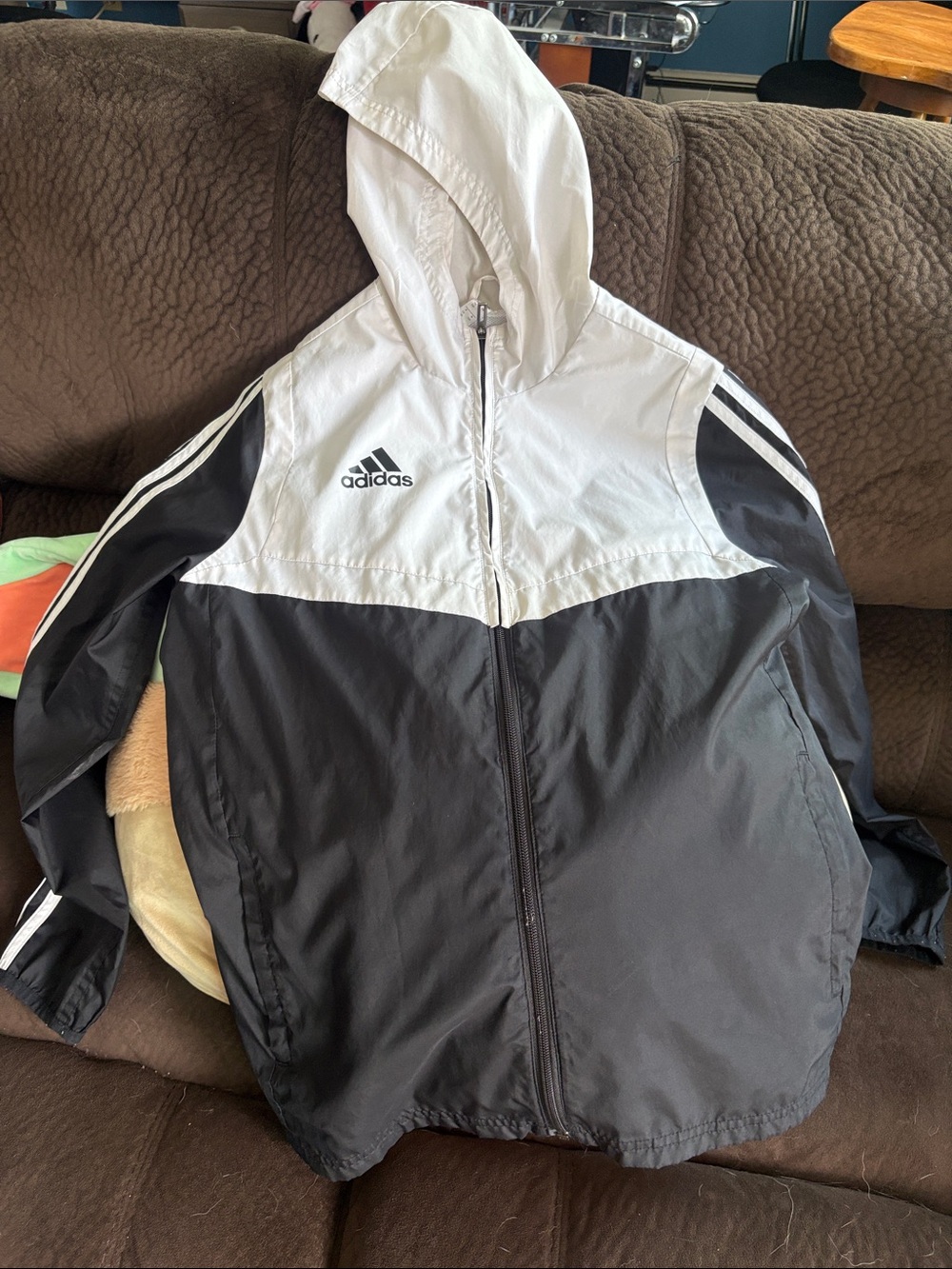 adidas Black and White Hooded Windbreaker Jacket